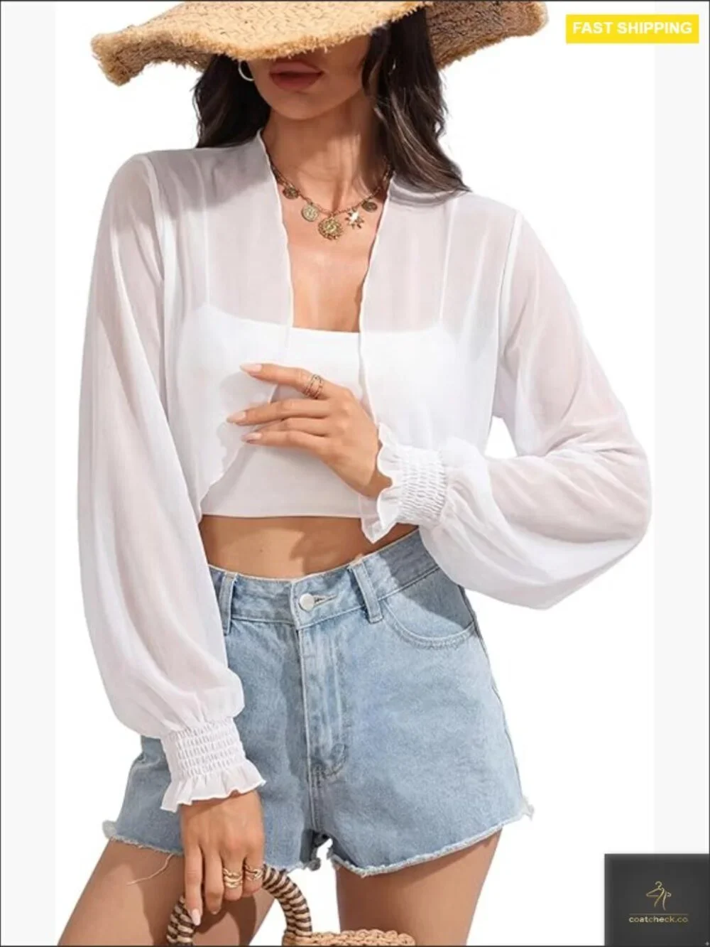 Sheer Mesh Bolero Shrug Cardigan Long Sleeve Loose Fit Bohemian Chic